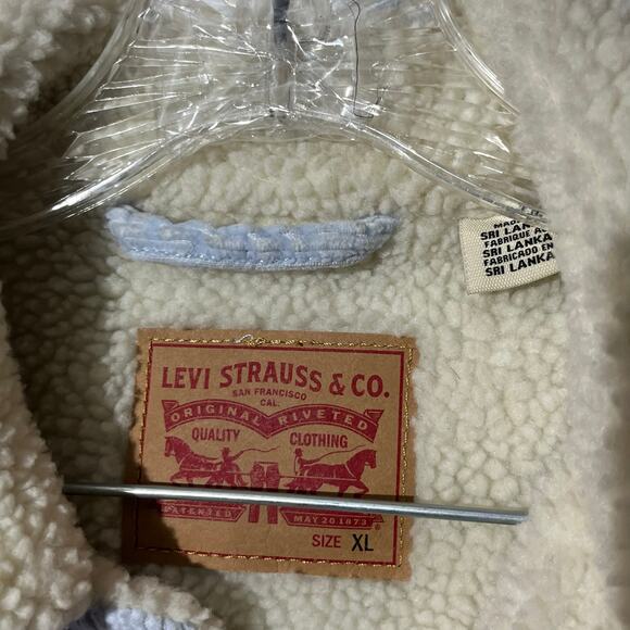 Levi’s‎ Women’s Ex-Boyfriend Light Blue Corduroy Sherpa Trucker Jacket Size XL - Picture 4 of 8